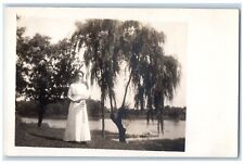 c1910s Candid Woman Book Lake Windsor Rainbow Connecticut CT RPPC Photo Postcard picture