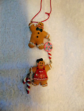 VINTAGE GINGERBREAD BOY AND GIRL PAIR WITH CANDY HANGING CHRISTMAS ORNAMENT #B picture