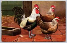Artist Signed Alfred Schonian~Wyandotte Chickens In Barn~Ernest Nister~c1907 picture