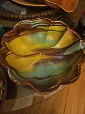 1930's Mexican Oaxacan Dripware Ribbed Bowl Ceramic Vtg mcm Centerpiece  picture