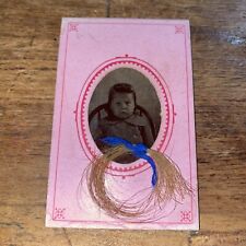 Tintype Cute Little Girl W/ Lock of Hair & Blue Ribbon Mourning picture
