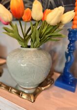 Vintage Chinese Celadon Relief Green Koi Fish Goldfish Vase Jardiniere picture