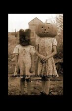 Vintage Creepy Children Halloween PHOTO Pumpkin Head Owl Costume Freak Scary Kid picture