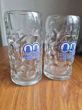 2x RARE Vintage Paulaner Munchen 1 Liter Dimpled German Beer Stein Glass Mug picture