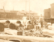Railroad Train Cars RPPC Railroad Ties Lumber Ax Logging Woodworking Postcard picture