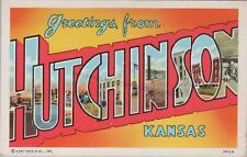 Hutchinson, KS: Large Letter *unused* vintage KS postcard Curt Teich picture