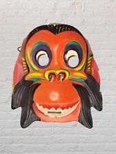 Vtg 60s Topstone Plastic Smiling Monkey Halloween Mask Orange picture