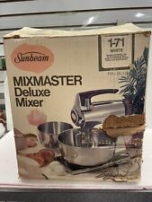 Sunbeam Deluxe Mixmaster Mixer Vintage 1960’s Box Hooks Manual 2 Fire King Bowls picture