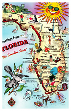 FL Florida Greetings From Points of Interest Map Chrome Postcard picture
