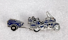 Vtg 1970s Gold Wing? Motorcycle & Trailer Blue Enamel Lapel Hat Pin New NOS picture
