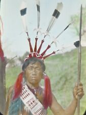 Native American Man Traditional Feather Head Dress - Magic Lantern Glass Slide picture