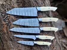 CUSTOM HANDMADE DAMASCUS STEEL CHEF KNIFE SET WITH BAG vk3806 picture