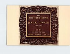 Postcard Bronze Plaque Mark Twain's Boyhood Home Hannibal Missouri USA picture