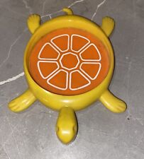 Vintage Retro Turtle Drink Coaster 6 Pc Set Wire Caddy Yellow Orange MCM picture