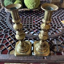 Antique 19th Century English Solid Brass Candlestick Holders 9” Set Of 2 picture
