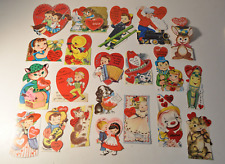 Lot of 21 Used Vintage School Kids Valentines Day Cards 1950s 1960s Childrens picture
