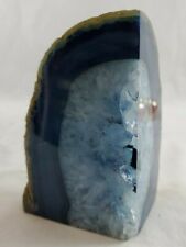 VINTAGE Blue Agate Polished Geode Paperweight Crystals In Center picture