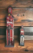 Vintage Lot Of 2 Rustic Engine # 9 Fire Station & School House Wooden Decor  picture
