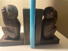 (2) Two VTG Wooden Carved Monkeys Bookends ~ Each 9” H, 6” W, 5.75” D picture