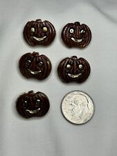 Vintage Lot 5 Pumpkin Jack 'O Lantern Shank Buttons for Crafts Sewing ~ Brown picture