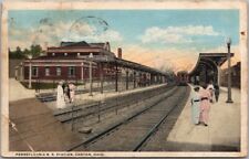 1919 CANTON, Ohio Postcard PENNSYLVANIA RAILROAD STATION Train Depot Scene picture