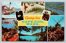 Greetings From Cap Cod Massachusetts Tourist Attractions Shown VINTAGE Postcard picture