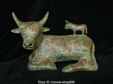 Old China Chinese Antique Bronze Ware Dynasty Animal Bull Oxen Statue Sculpture picture