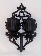 Antique Hanging Cast Iron Two Compartment Match Holder Urns with Scroll & Plants picture
