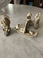 Vintage 3 - 2.5”Chinese Mudman Figurines- Seated - Boat, picture