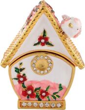 Bejeweled Bird House Hinged Metal Enameled Crystal Trinket box Classic-White picture