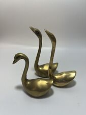 Vintage Solid Brass Swan Family Figurines picture