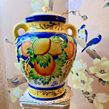 Nonni's Large Hand Painted Double Handled Ceramic Biscotti Biscuit Jar Vintage picture
