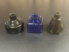Antique and Vintage Glass Ink Well Bottles Unique Lot of 3 picture