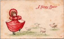Easter Happy Girl Dancing With Chicks 1909 postcard NQ2 picture