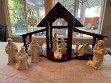 Lenox China Jewels Nativity Set LARGE (9 pieces + Wood Creche Stable) picture