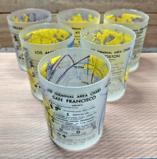 6 Rare Vintage Neiman Marcus Frosted Airport Terminal Map Glass Tumblers EUC picture