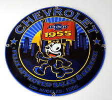 Vintage Chevrolet Porcelain Felix Service Man Cave Bar Wall Gas Pump Sign picture