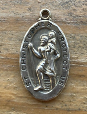 Vtg. St. Christopher Sterling Oval Pendant--Free Ship picture