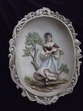 Vintage Lefton Plaque Bisque Colonial Victorian Wall Young Lady Oval KW4768 picture