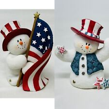 2 Sarah's Attic Snowonders Old Glory and July Patriotic Snowman Figurine Flag picture