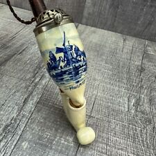 Antique Dutch Holland Hand Painted Delft Ceramic Pipe Birchwood Hinged Lid picture