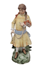 Antique German All Bisque Girl With Long Braids Holding Jump Rope Figurine picture