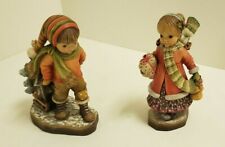 Anri  Italian Wood Hand Carved Figurines-2 items-Boy/ Girl-New Out of Box picture
