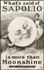 1900s SAPOLIO Soap Vtg Art Print Ad~MORE THAN MOONSHINE Ladies Clean Man in Moon picture