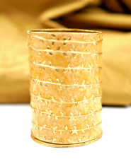 Cloisonné Enamel Vase Signed Brush Makeup Pencil Holder Floral Beautiful Gold picture