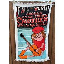 Vintage 60s Beatnik Guitarist Novelty Beach Towel Mother Loves Me Fringe 55
