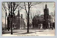Coldwater MI-Michigan, Library & Court House, Antique Vintage Souvenir Postcard picture