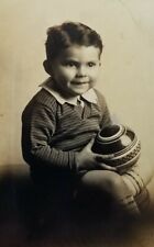 RPPC Boy about  5 year Sonny VTG ball Portrait Real Photo Postcard Tub15 picture