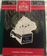 Vintage Hallmark Keepsake Grandsons First Christmas Dated 1990 Ornament Acrylic picture