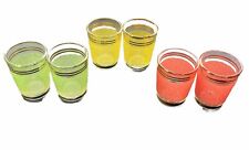 Set Of 6 MCM Sugar Frosted Red Green Yellow Shot Glasses Gold Rim Made In France picture